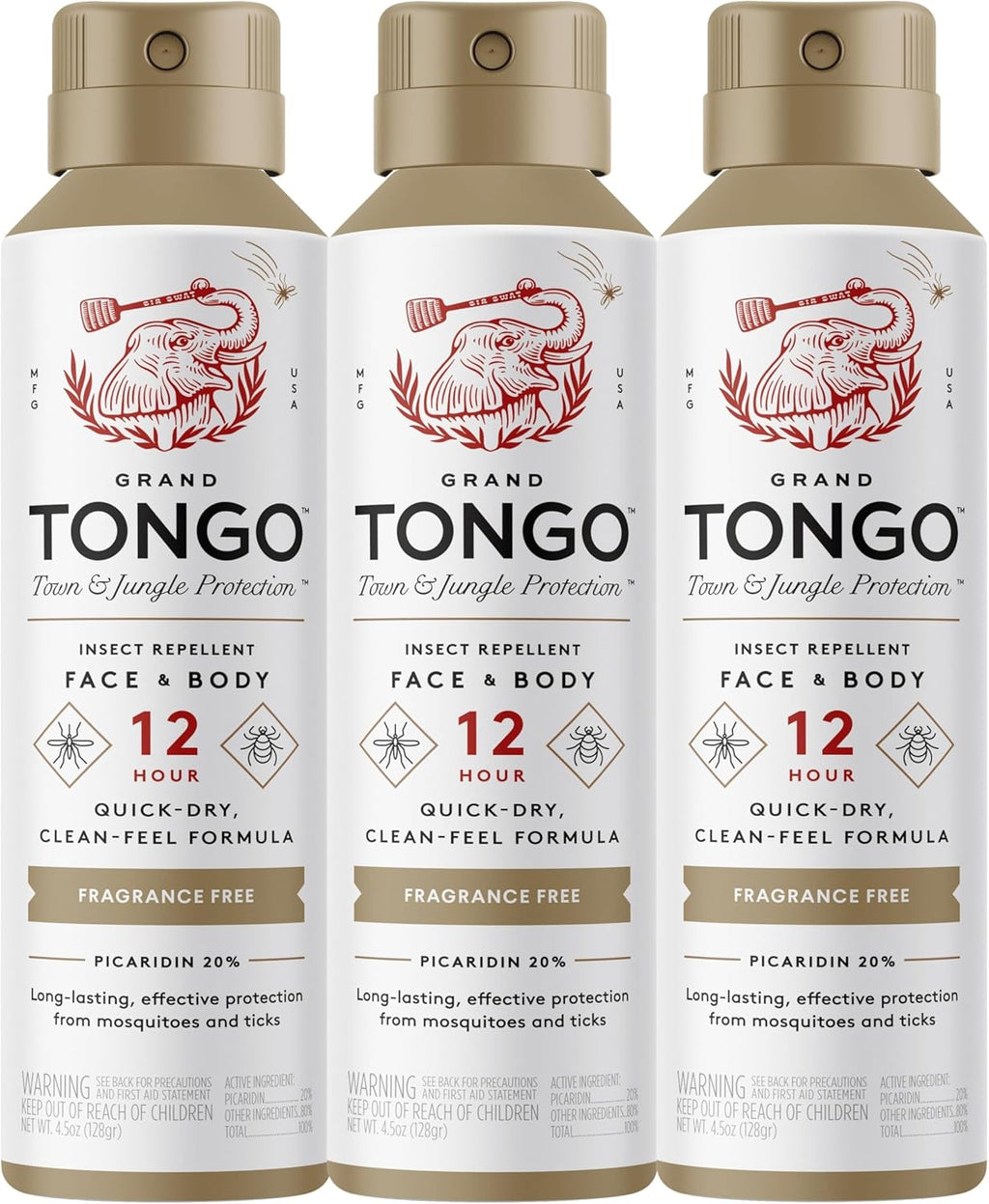 Fragrance Free Insect Repellent, 12-Hour Mosquito & Tick Protection, Picaridin-Based, Water-Based, Lightweight, Quick-Drying, DEET Alternative, Face & Body Use, 3 Pack