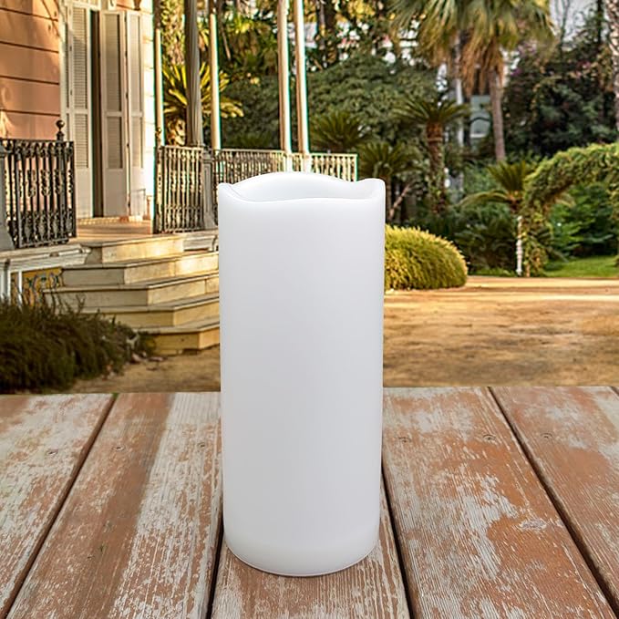 7" Outdoor Battery Operated Candle Waterproof Led Pillar Lights Flickering Flameless Candles with Timer Realistic Fake Electric Pillars for Lantern Garden Wedding Halloween Christmas Decorations,White