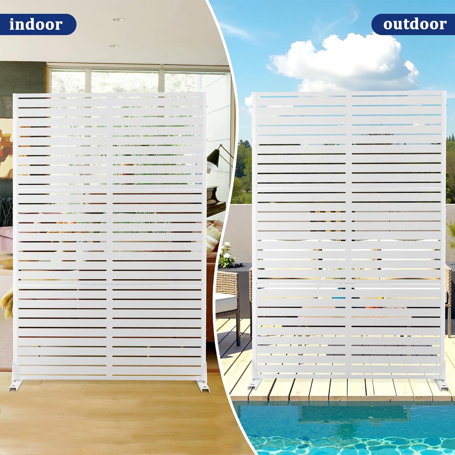 FENCY Outdoor Privacy Screen, 72" H×47" W Metal Privacy Screen, Outdoor Freestanding Privacy Screen & Panels for Deck Patio Balcony(White-Louvered)