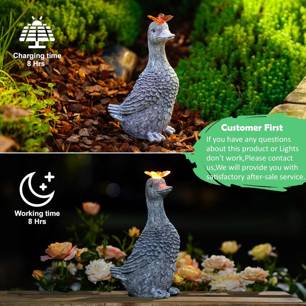 Solar Garden Statue Goose Figurine – Outdoor Decoration with Butterfly for Garden Yard Lawn Home Decor Outside : Unique Gifts for Mom Grandma