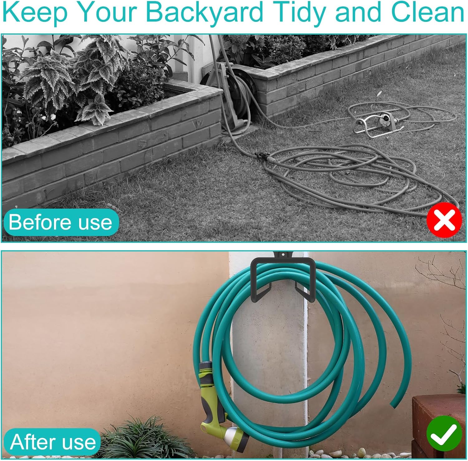 4PCS Metal Garden Hose Hook Heavy Duty Water Hose Hook Wall Mounted Garage Hook Sturdy Storage Bracket Stand Organizer160lbs for Outside Yard Water Extension Cords Black