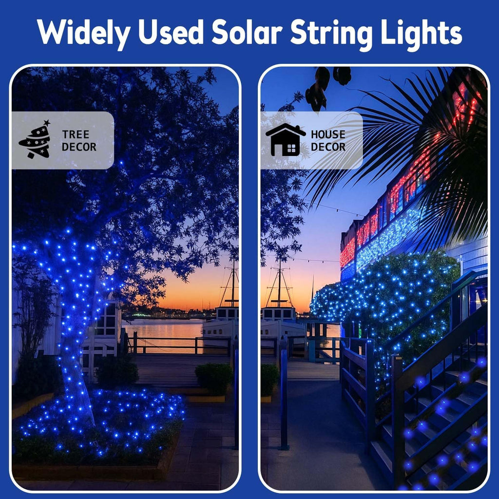 4 Pack 180FT Solar Christmas Lights Outdoor Waterproof, Super Bright 320 LED Solar String Lights with 8 Lighting Modes, Green Wire Twinkle Tree Light for Outside Xmas Party Decorations (Blue)