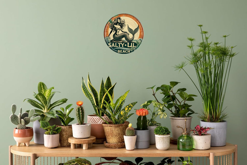 Mermaid Wall Art Decor Metal Sign Beach Vintage Round Plaque Nautical Themed Bar Cafe Home Decor Enthusiasts Gift for Friends and Family 8x8 In