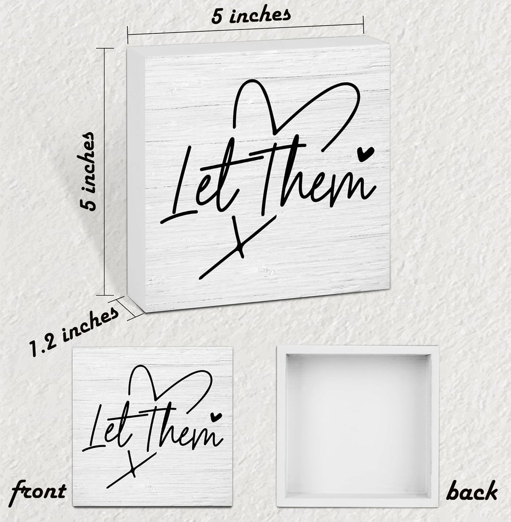 Let Them Wooden Sign, Desk Decorations For Women Office, 5x5 Inch Farmhouse Funny Office Decor Wood Box Sign, Desk Shelf Cubicle Accessories, Appreciation Gifts for Coworkers Boss, 05