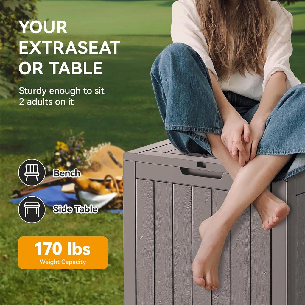 33 Gallon Outdoor Storage Box, Waterproof Resin Deck Box for Indoor & Outdoor Use – Lockable Patio Storage Bin for Garden Tools, Package Deliveries, Pool Accessories, Sports Gear & Furniture-Grey