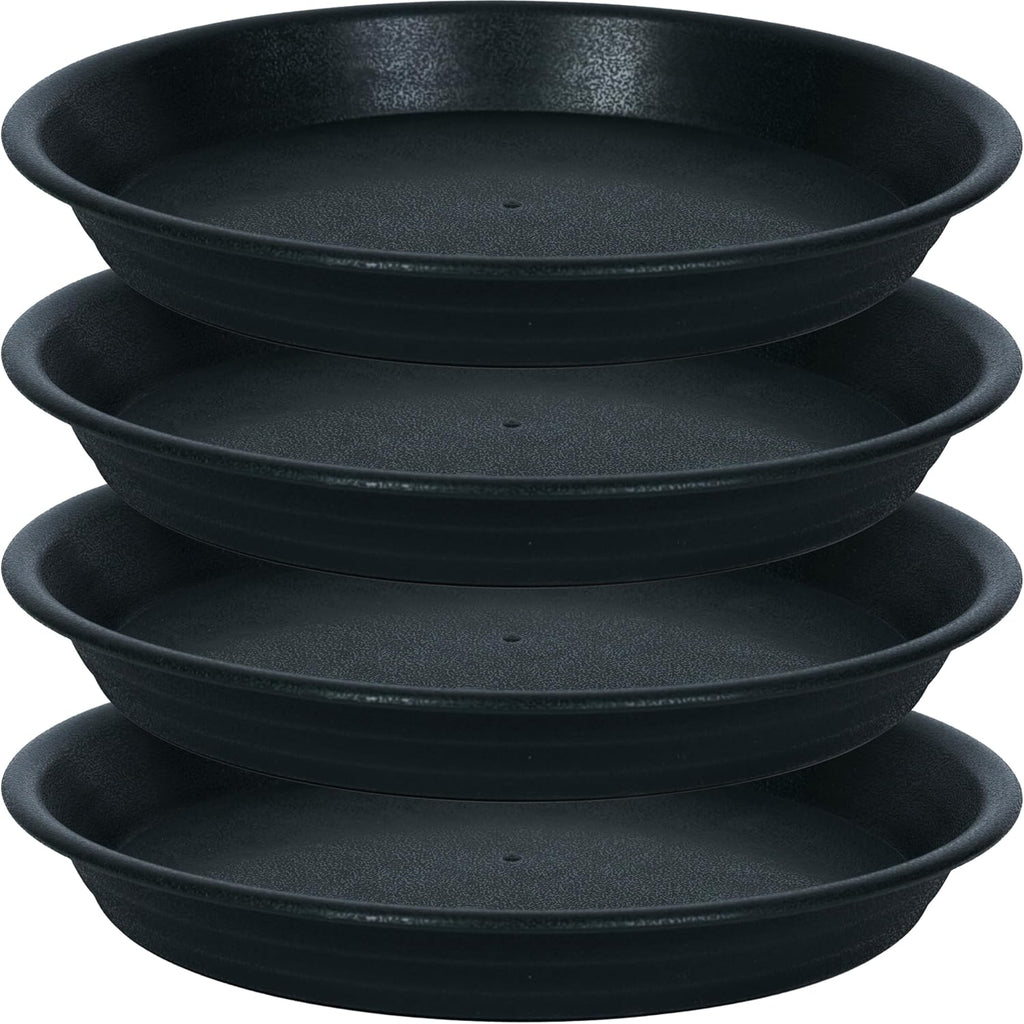4 Pack of 18 19 inch Plant Saucer Drip Tray, Large Deep Plastic Flower Planter Saucers and Drip Trays for Indoors Outdoors, Bath Baths Bowls, Heavy Durable Plant Plate Water Catcher (18", Black)
