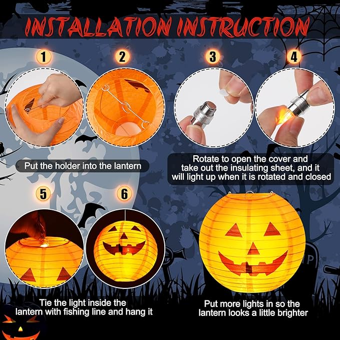 Retisee 20 Pcs 10 Inch Halloween Paper Lanterns Jack O Lantern Pumpkin Halloween Party Decorations Halloween Hanging Pumpkin Decor with Lights Suitable for Indoor Outdoor Yard, Lawn, Garden, Party