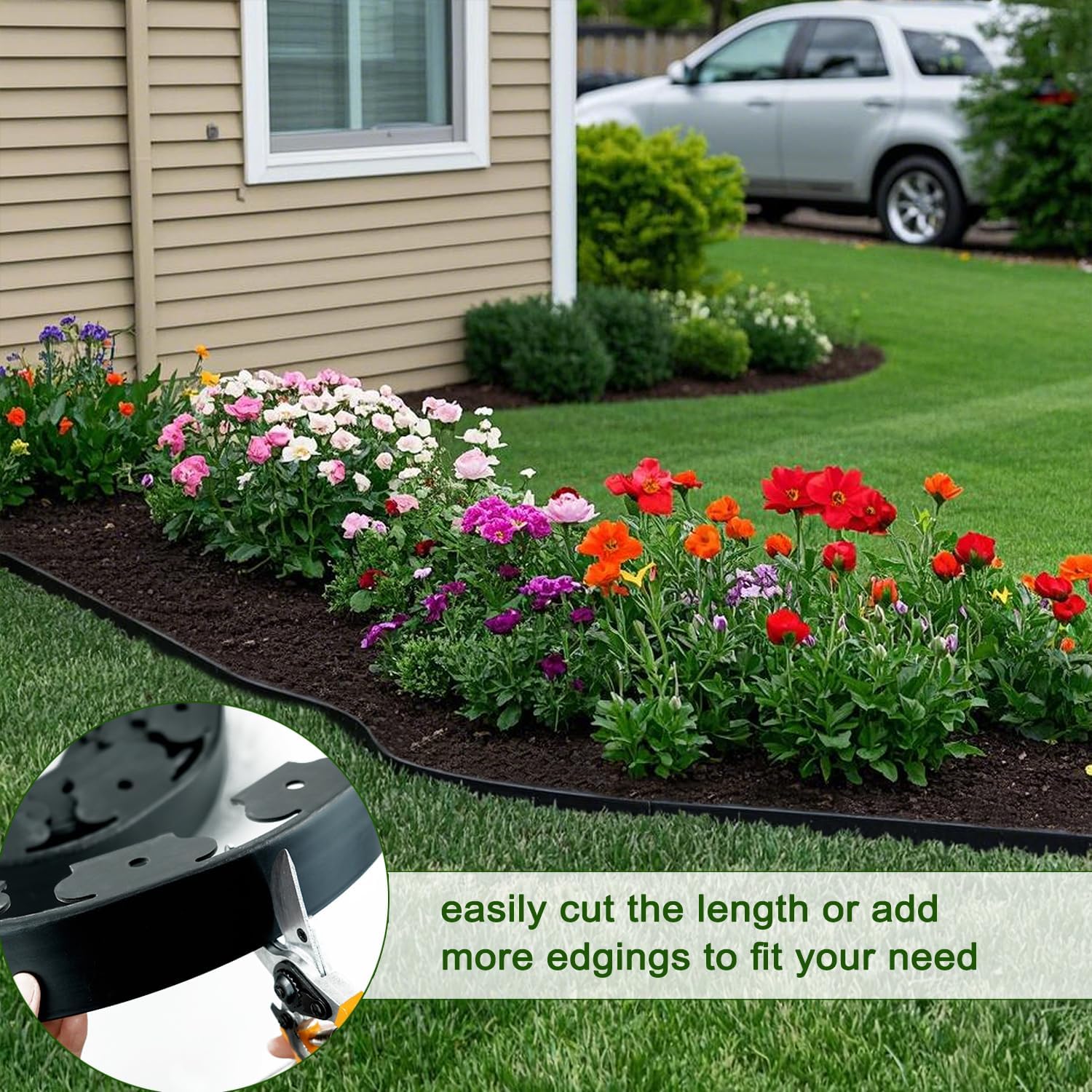 Hugeleaf Landscape Edging 2 Inch Tall 60 Feet Garden Edging Border with 60pcs Stakes, Plastic Edging for Landscaping,Lawn,Flower Beds, Paver Edging (Black)