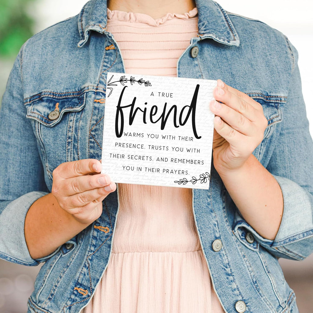 Simply Said, INC A True Friend 5.25 inch Wood Block Sign, Friendship Small Talk Square Rustic Wooden Plaque, Made in USA, STS1797