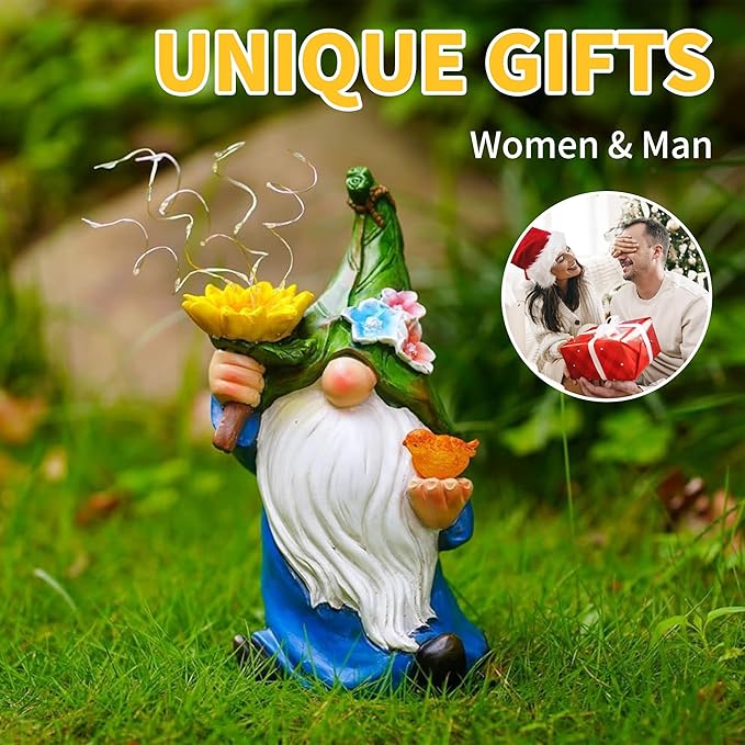 Outdoor Garden Gnomes Statue: Solar Garden Decor with LED Light Patio Yard Lawn Decoration Valentine's Day Gifts for Women