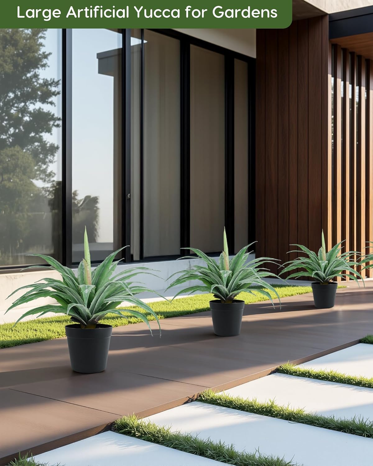 Velener Artificial Agave Plant in Black Pot with Real Stone Pebbles, Large Fake Agave Plants with Green Serrated Leaves, Faux Yucca for Indoor and Outdoor Decor-17 Inches Tall, 29 Leaves