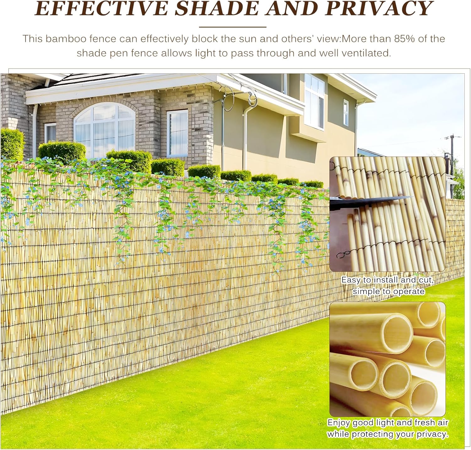 Natural Reed Fencing Rolls: Privacy Bamboo Fence 3/4/5/6ft High Roll Reed Screen, Decorative Bamboo Fencing for Outdoor Balcony Patio Garden Backyard,with Cable Zip Ties (Nature, 5x10ft)