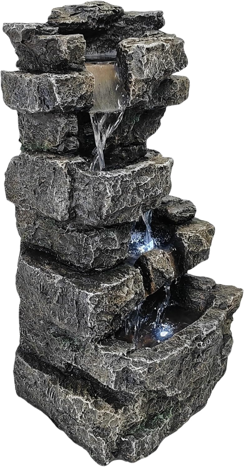 Tabletop Rock Waterfall Fountain with Led Lights - Indoor Decorative Desk Water Fountain, Multi-Tier Design, Quiet and Soothing, 6.29" l x 4.33" w x 11.02" h