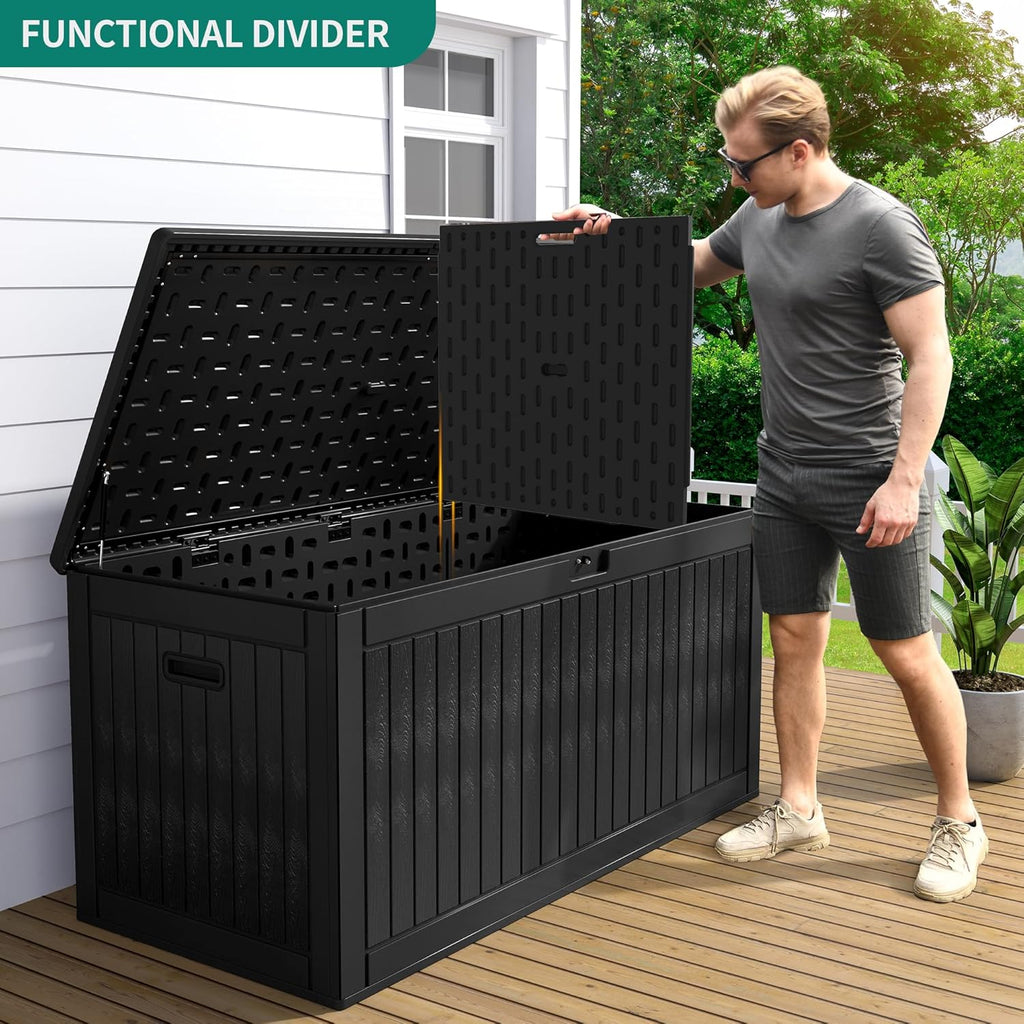 YITAHOME 260 Gallon Extra Large Deck Box, Double-Wall Resin Outdoor Storage Box with Flexible Divider for Patio Cushions Pool Supplies Garden Tools, 1000lbs Load Capacity, Lockable&Waterproof (Black)