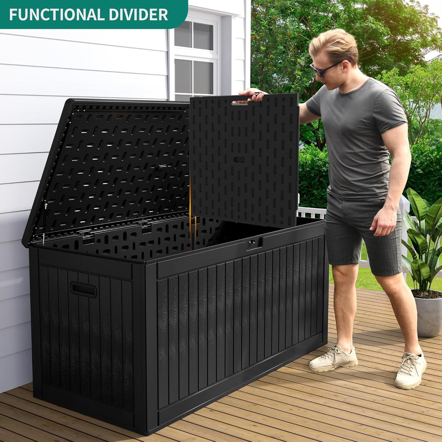 YITAHOME 260 Gallon Extra Large Deck Box, Double-Wall Resin Outdoor Storage Box with Flexible Divider for Patio Cushions Pool Supplies Garden Tools, 1000lbs Load Capacity, Lockable&Waterproof (Black)