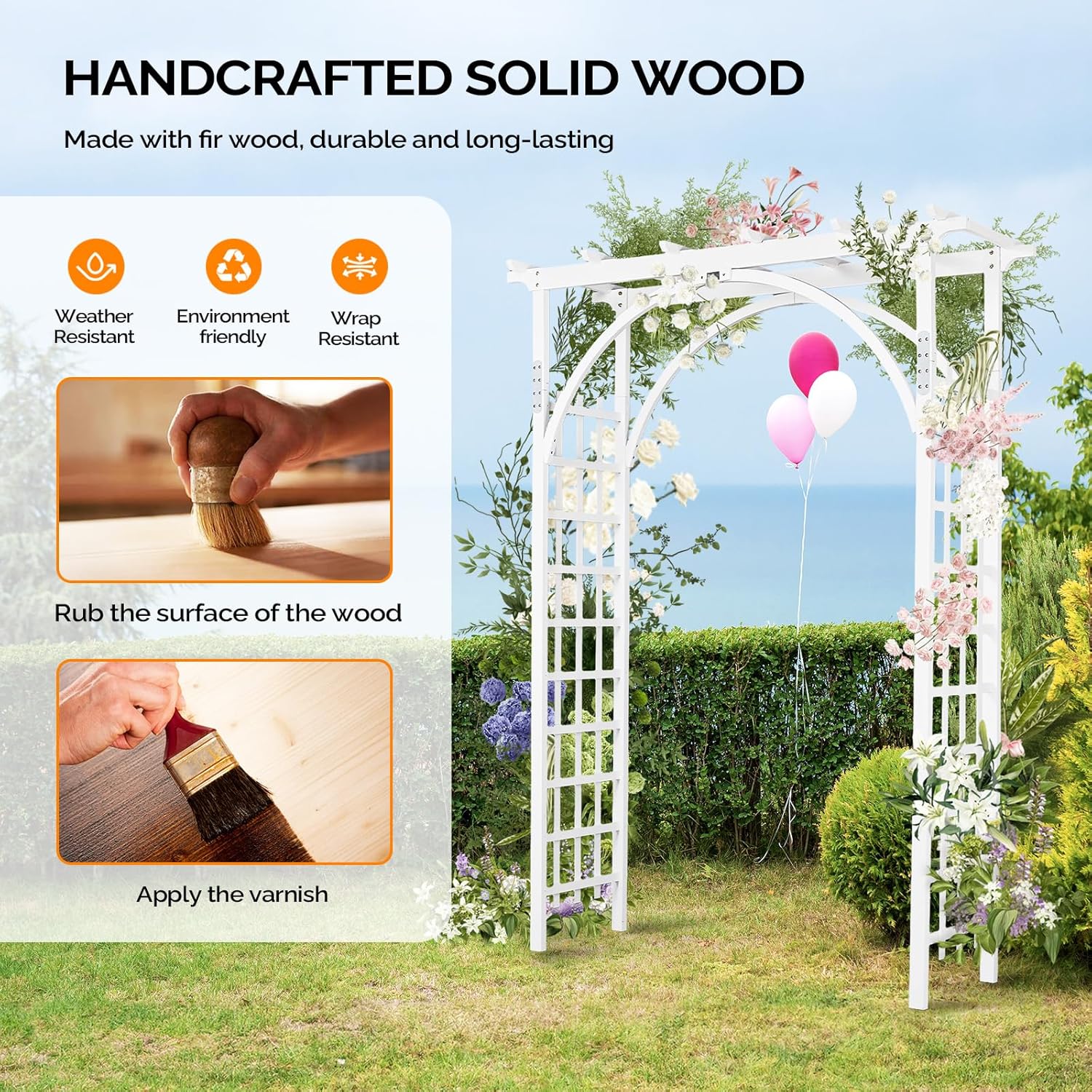 VINGLI 85in Wooden Arbor, Wedding Arch for Ceremony, Wood Trellis for Plant Climbing, Christmas Decor Pergola for Garden Backyard, Lawn (White)