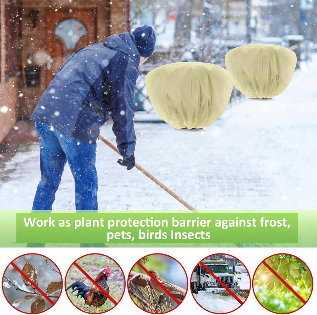 12 Pcs Winter Plant Covers Freeze Protection 39.4x23.6 Inch Horizontal Shrub Tree Rose Plant Protection Bags Frost Blanket with Drawstring for Fall Winter Outdoor Garden Planting (Beige)