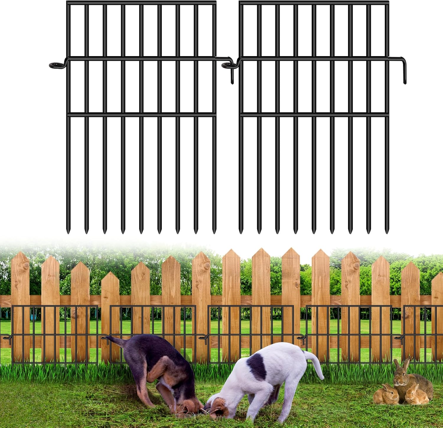 Animal Barrier Fence, 25 Panels No Dig Fences, 17in(H) X 27ft(L) Garden Fence Animal Barrier for Rabbits and Dog Under Fence Barrier, Rustproof Metal Fences Border for Outdoor, Yard, Patio