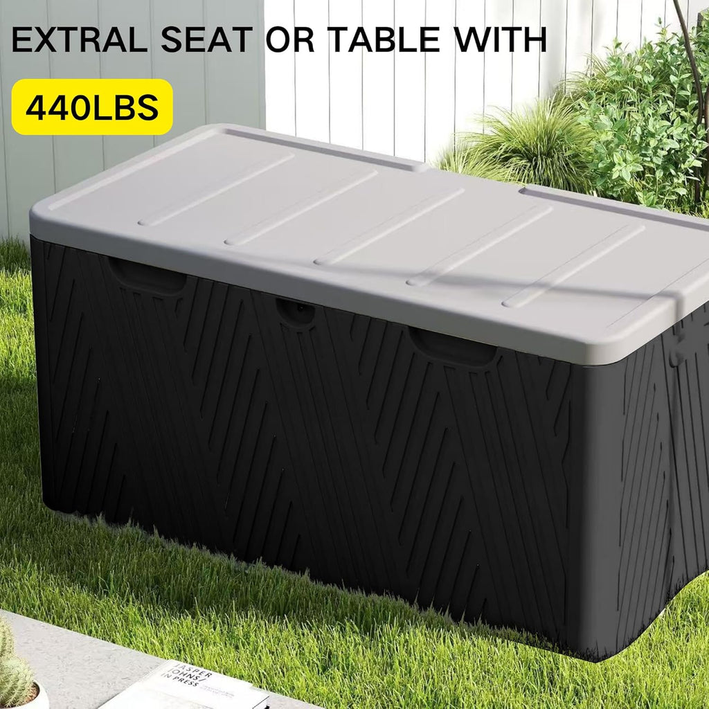 Kingdura 110 Gallon Outdoor Storage Box, Waterproof Resin Deck Box for Indoor and Outdoor Use, Lockable Storage Container for Patio Furniture Cushions Garden Tools (Black, 110 Gallon)