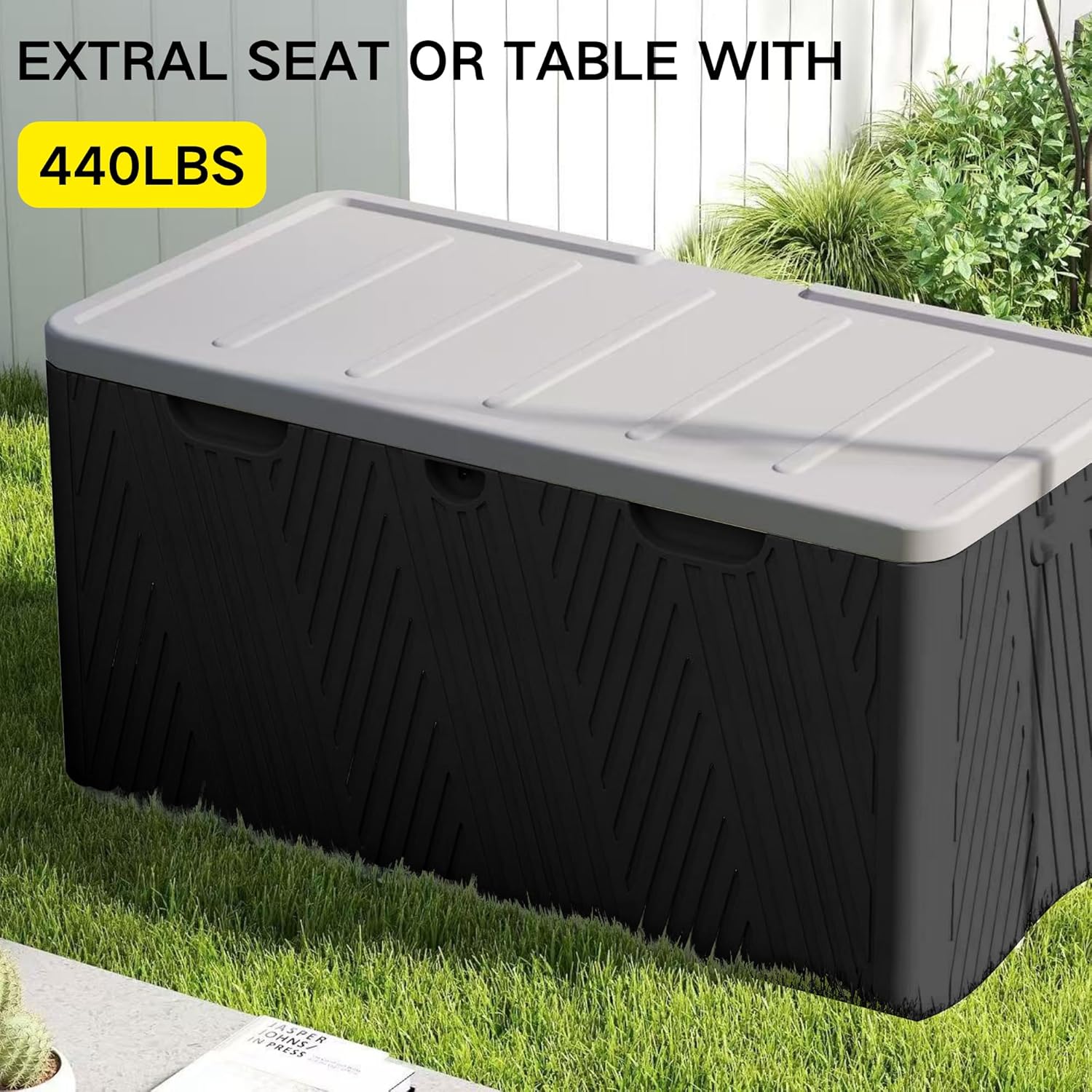 Kingdura 110 Gallon Outdoor Storage Box, Waterproof Resin Deck Box for Indoor and Outdoor Use, Lockable Storage Container for Patio Furniture Cushions Garden Tools (Black, 110 Gallon)