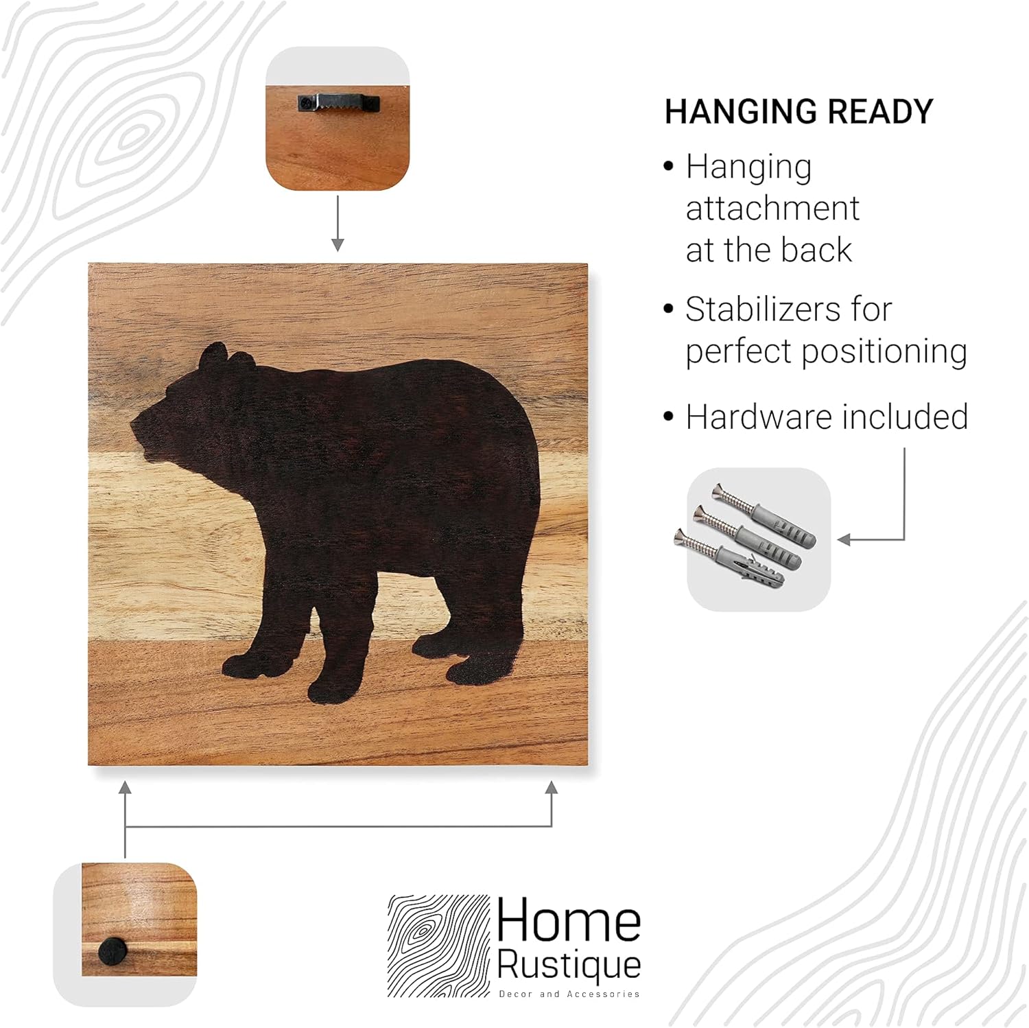 HomeRustique Real Wooden Cabin Decor with Bear, Deer and Moose (Set of 3) - Woodland Rustic Cabin Wall Decor & Art for Home, Living Room, Hunting Theme, Mountain Lodge or Bathroom