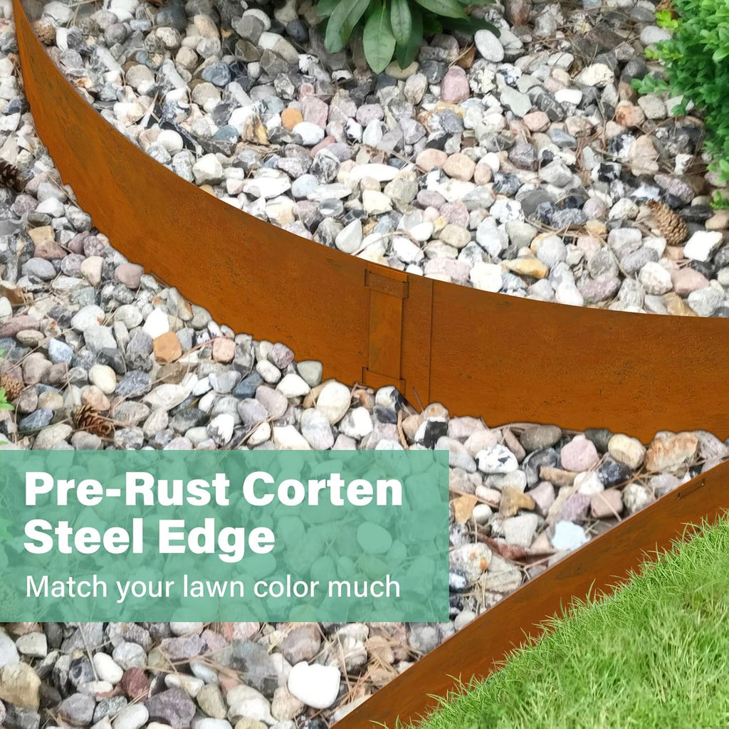 Metal Landscaping Edging, 6Hx40L-Inch Cor Ten Steel Landscape Edging with 6 Clips and Gloves, 6-Pack Unique Rust-Finish Edging, for Enhanced Garden, Yard, Park, Lawn