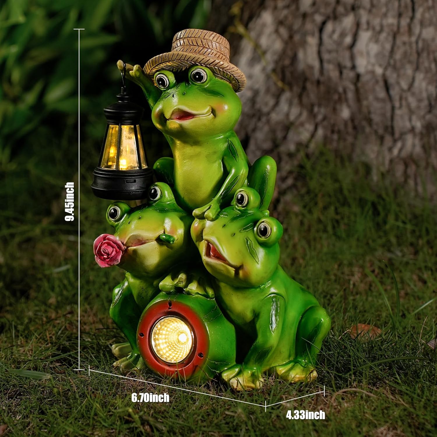 Solar Frog Family Garden Statue Three Frog Figurines with Lantern & LED Light – Cute Solar Yard Decor for Lawn, Patio & Outdoor Pathway – Resin Waterproof Garden Ornament (Family Frogs)