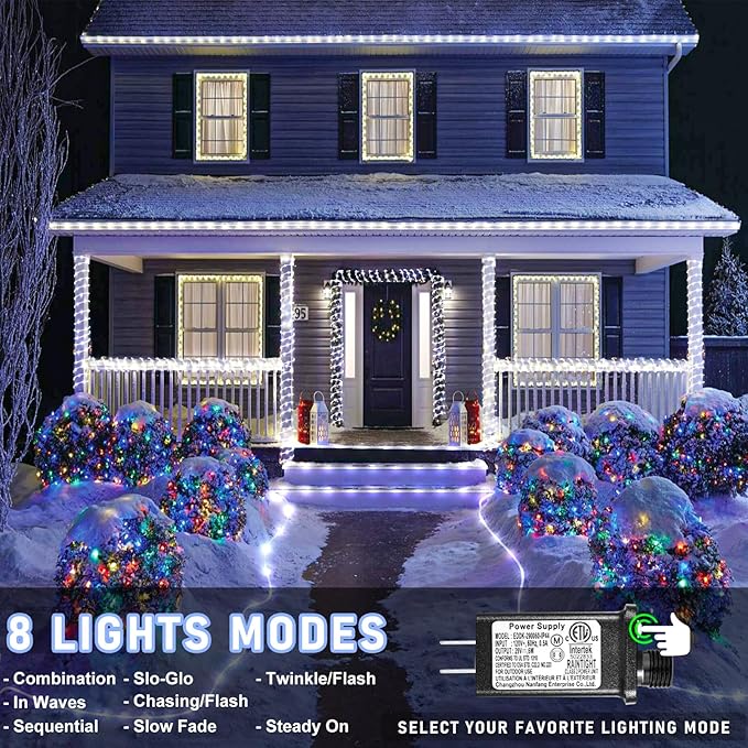 100FT 300 LED Rope Lights for Outside, Christmas String Lights with Waterproof 8 Modes, Connectable Plug in Fairy Lights for Indoor Bedroom Outdoor Patio Pool Garden Party Holiday Decor, White