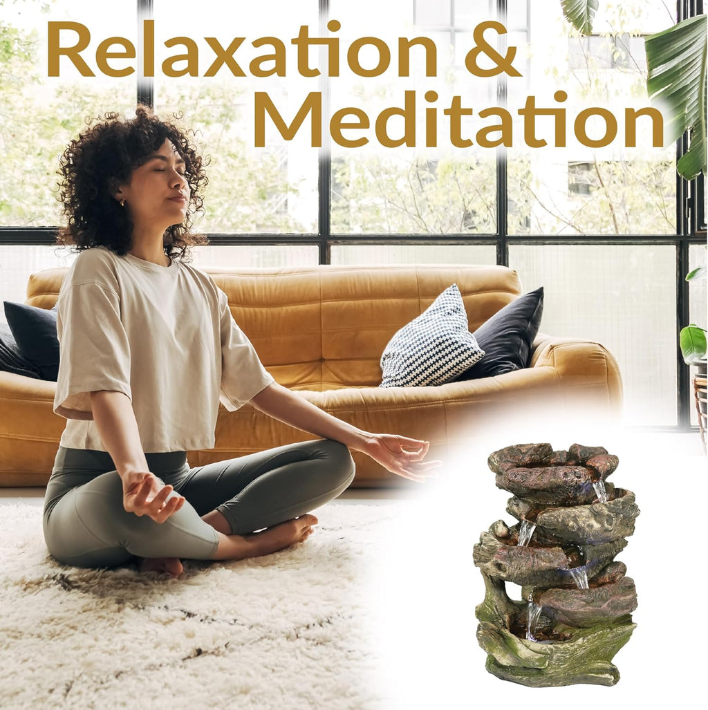 Sunnydaze Tabletop Water Fountain - Relaxing Indoor Desktop Water Feature - Rock Fountain with LED Lights - Office, Bedroom, Living Room