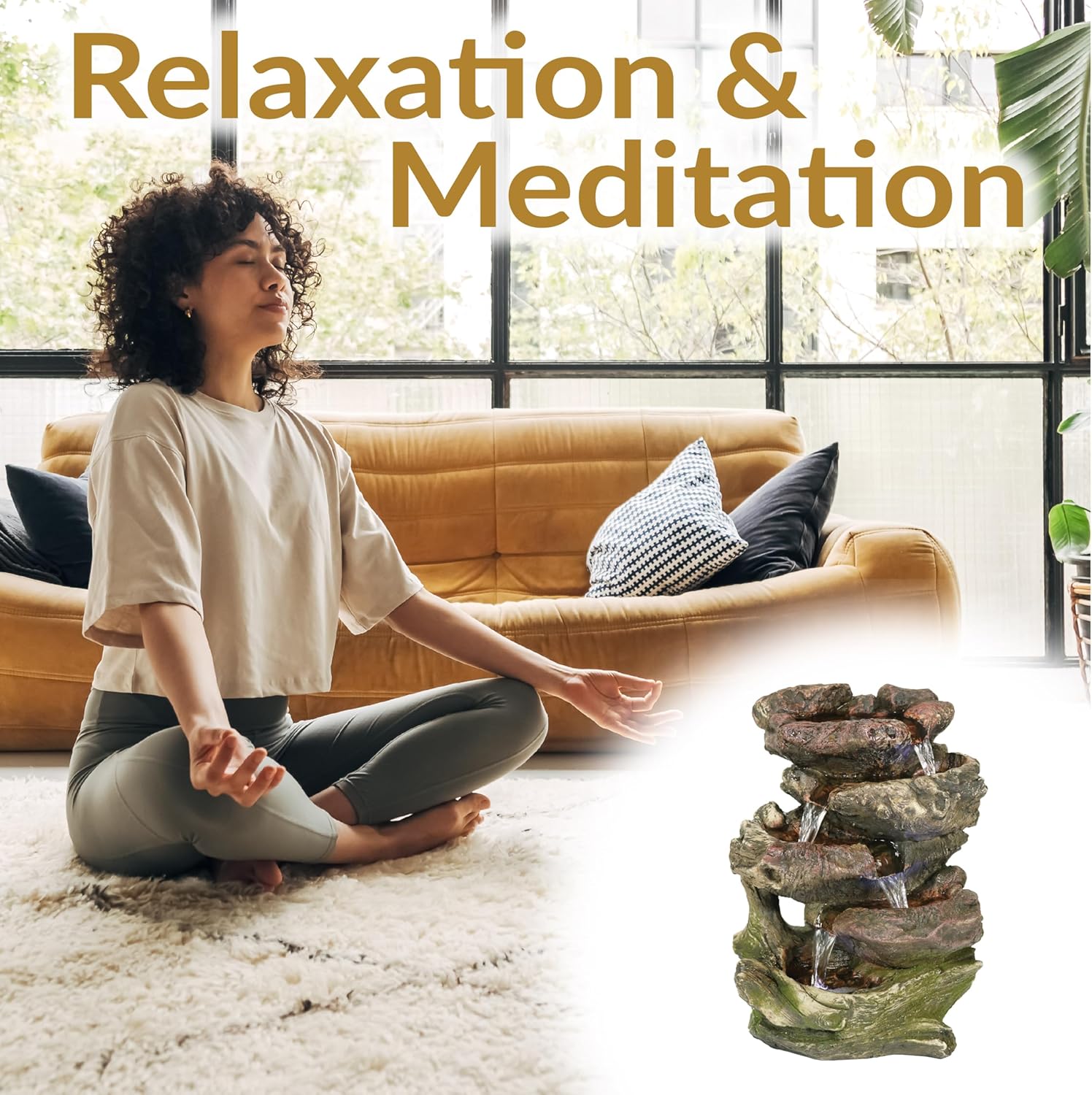 Sunnydaze Tabletop Water Fountain - Relaxing Indoor Desktop Water Feature - Rock Fountain with LED Lights - Office, Bedroom, Living Room