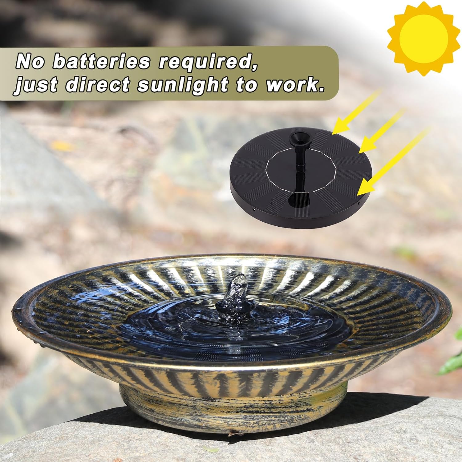 12.3" Solar Fountain Bird Bath for Outside, Metal Solar Bird Bath Fountains, Bird Bath Bubbler for Garden Patio Decor (Gold)