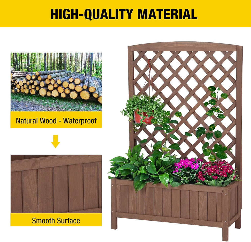 Garden Planter Box with Trellis Raised Garden Bed Outdoor for Climbing Plants, Flowers, High Capacity
