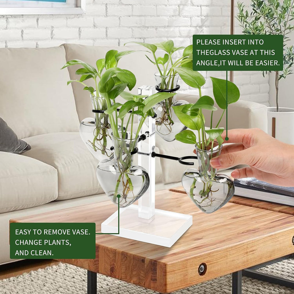 Clear Plants Propagation Stations Terrarium Kit Birthday Gift for Women for Indoor Home Office Decor Acrylic Plant Accessories - 4 Love Hear Vase