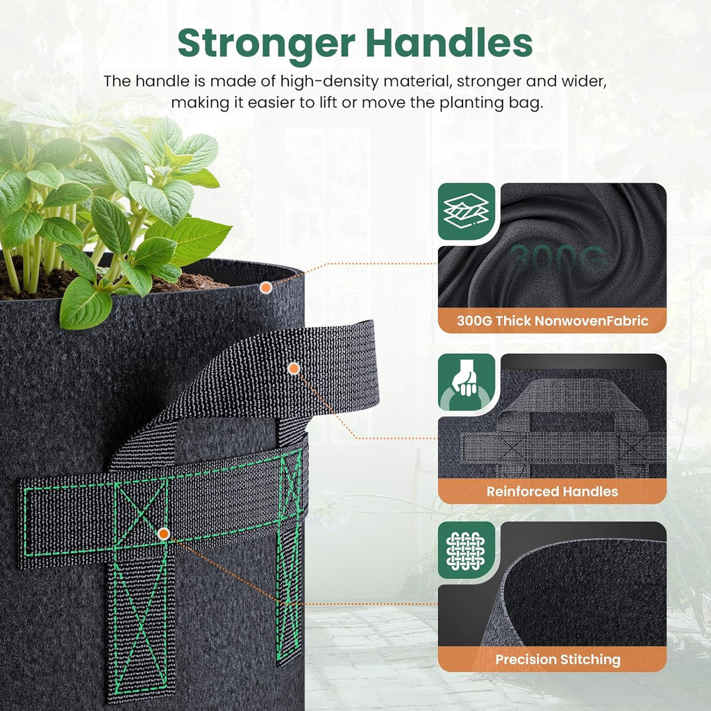 10 Pack 10 Gallon Grow Bags, Thickened Nonwoven Fabric Planter Pots with Handles, Heavy Duty 300G Garden Pots for Tomato, Potato and Vegetable