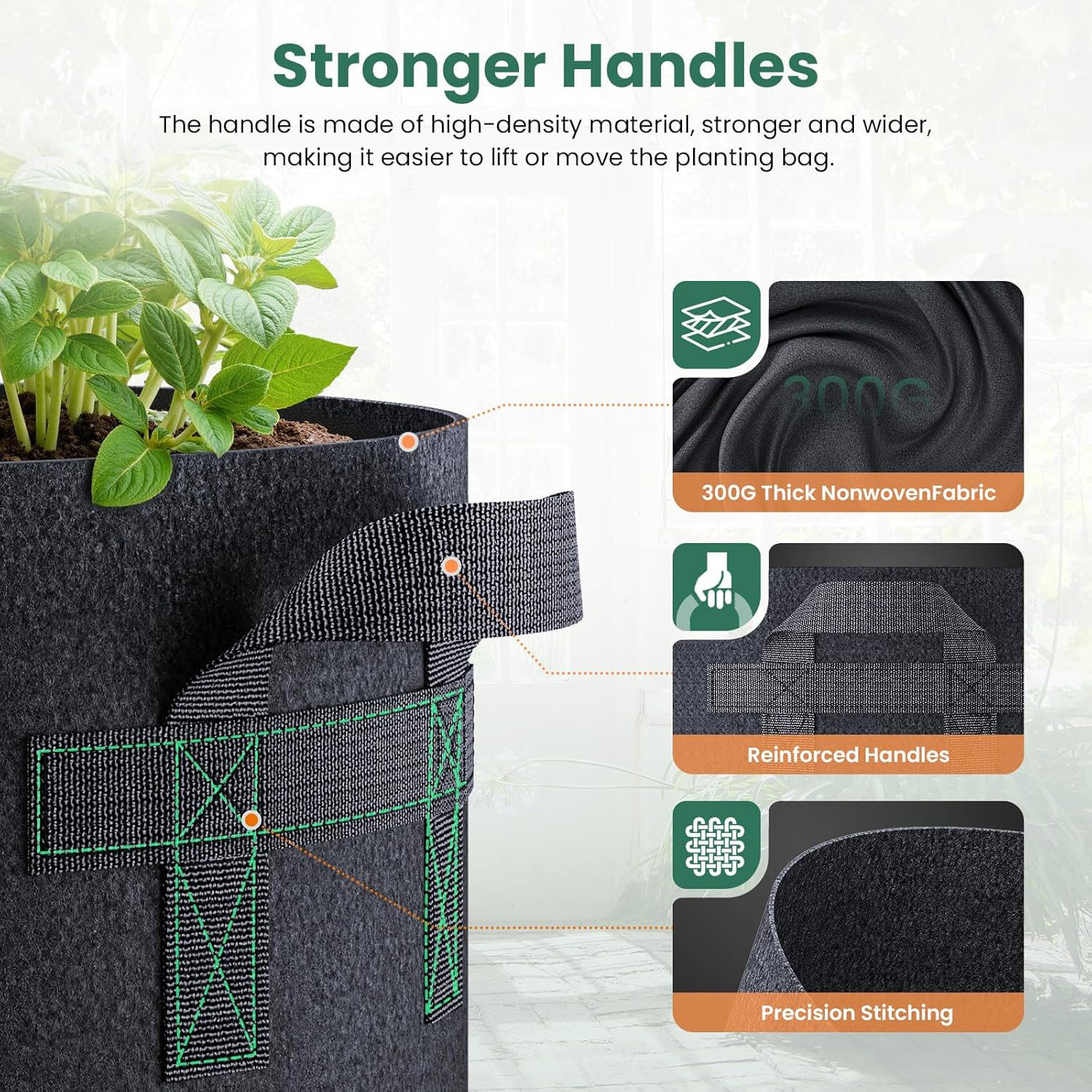 10 Pack 25 Gallon Grow Bags, Thickened Nonwoven Fabric Planter Pots with Handles, Heavy Duty 300G Garden Pots for Tomato, Potato and Vegetable