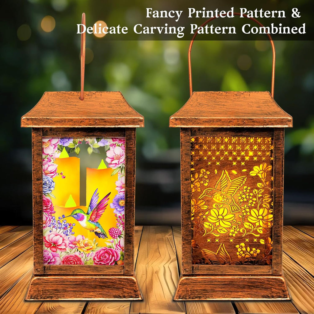 Hummingbird Solar Lanterns Outdoor Waterproof, Metal & Glass Hanging Lights Garden Decor, Birthday Gifts for Women Mom Grandma Mothers Day, Decorative Lights for Outside Yard Patio Backyard Porch