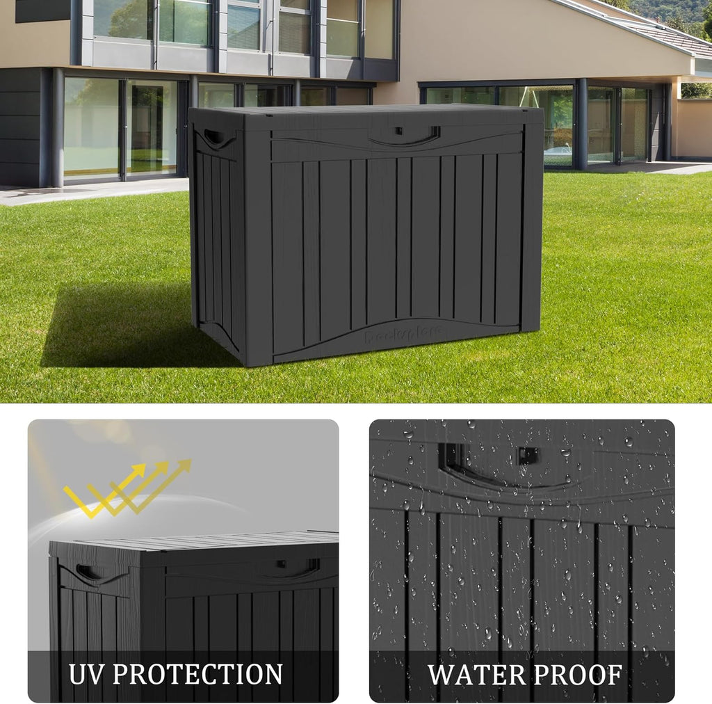 45 Gallon Double-Wall Resin Deck Box - Lockable Waterproof Outdoor Storage Box, 515lbs Capacity & Doubles as Seating for Patio Furniture - Garden Tools, Pool Accessories (Black)