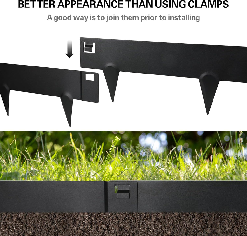 Worth Garden 10-Pack (34Ft Total) Galvanized Steel Landscape Lawn Edging - 8 in. H Bendable Metal Strips - Hammer-in 18-Gauge Flexible Black Edging Border - Yard Pathway Divider - Buckle Connection