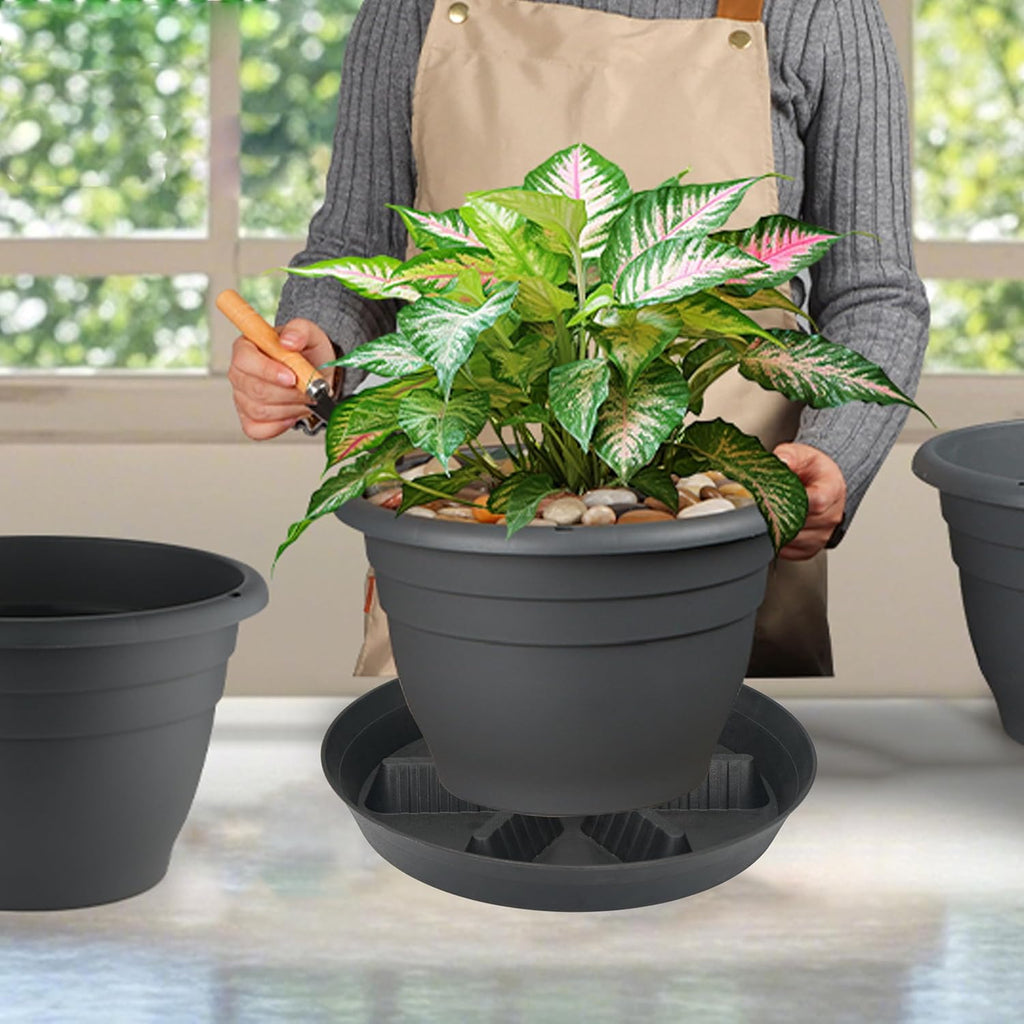 2 Pack Plant Saucer 17 inch 2 Pack, Raised Middle Plant Trays for Pots, Large Plastic Plant Saucers for Indoors, Water Tray for Plants,Drip Trays Plant Stand Water Catcher Tray, Pot Saucers for Plants