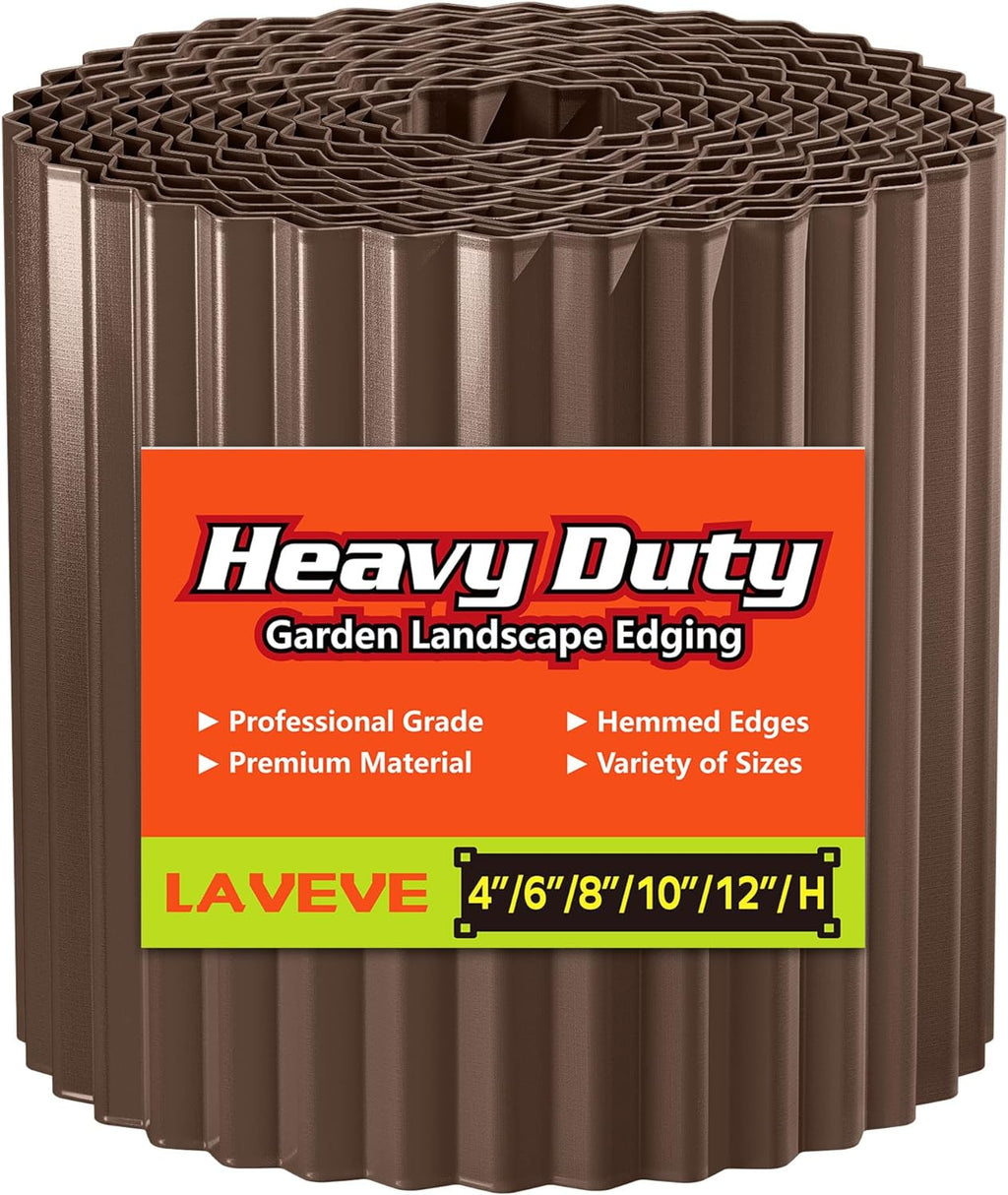 LAVEVE Corrugated Metal Garden Edging 4" x 10Ft, Landscape Edging Border for Lawn, Flower Bed, Garden Fence, Paver Edging (Coffee)