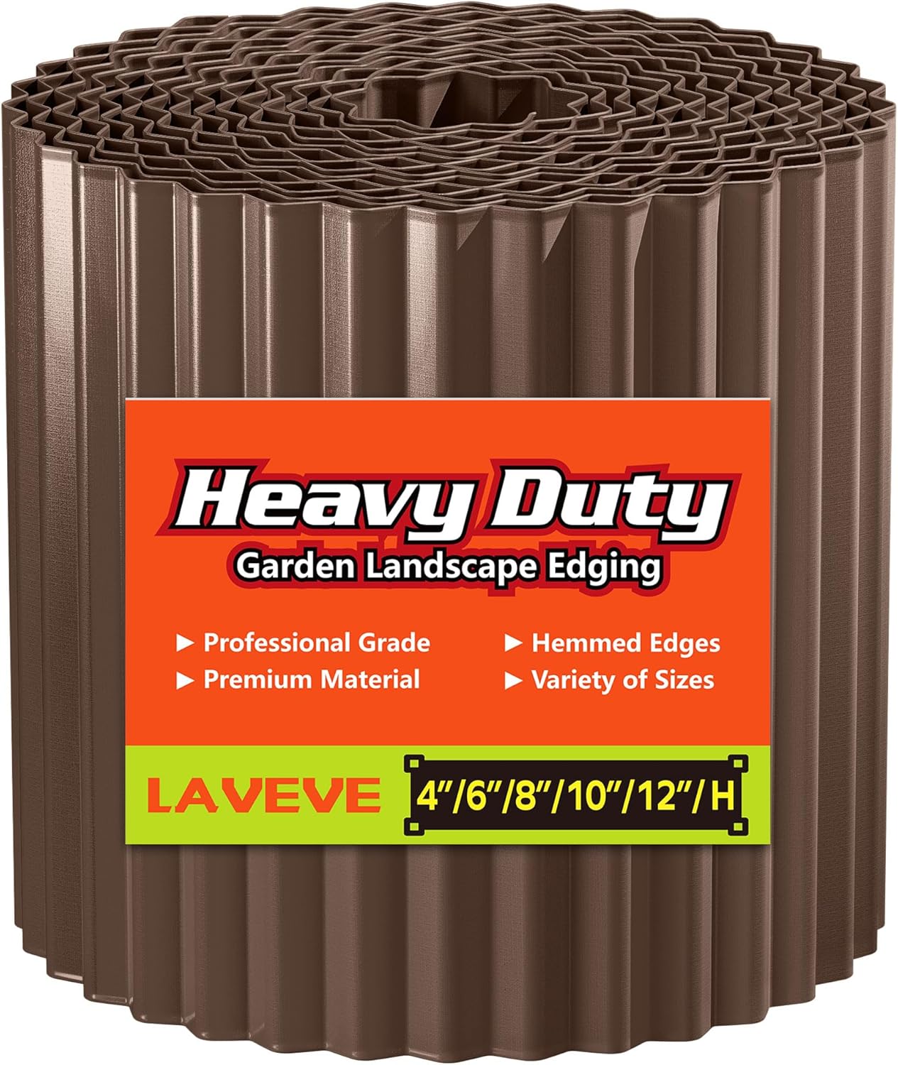 LAVEVE Corrugated Metal Garden Edging 8" x 20Ft, Landscape Edging Border for Lawn, Flower Bed, Garden Fence, Paver Edging (Coffee)