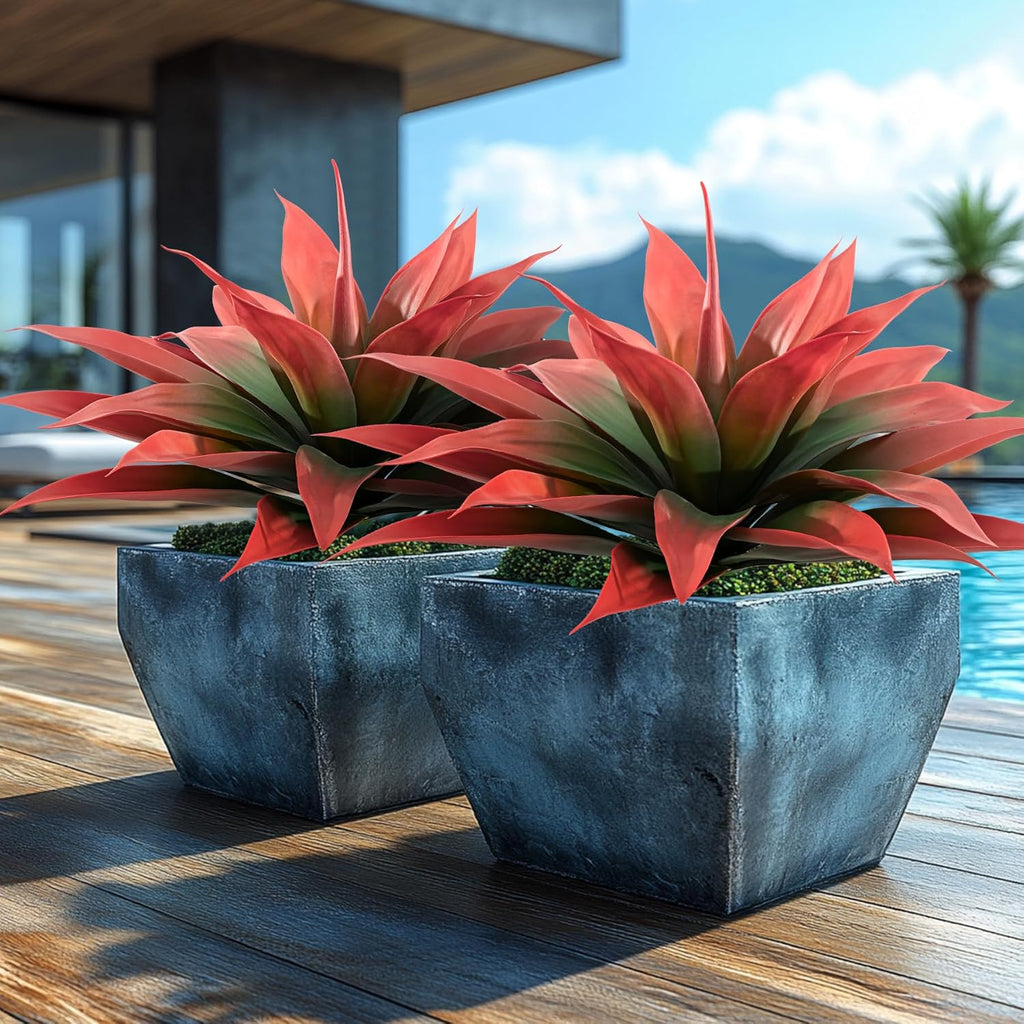 Artificial Agave Plants,Large UV Resistant Fake Agave Planters for Indoor and Outdoor Decorating Artificial Plants for Outdoors Fake Plants 2Pack, 28" Red
