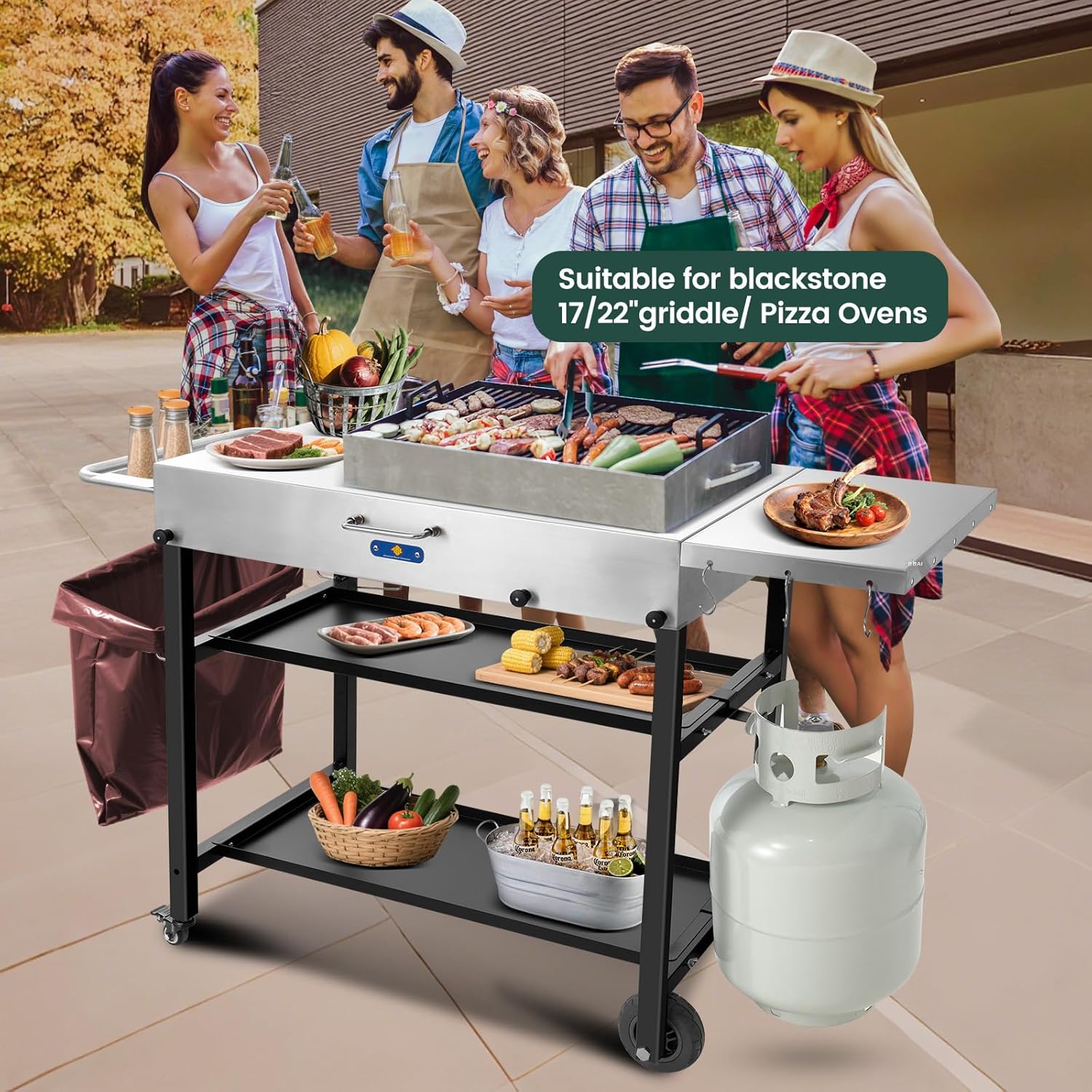 ARC Advanced Royal Champion Outdoor Grill Cart,Blackstone Griddle Stand,440lbs Grill Table Pizza Oven Stand with Wheels for Ninja Woodfire Grill (43" W*17" D)