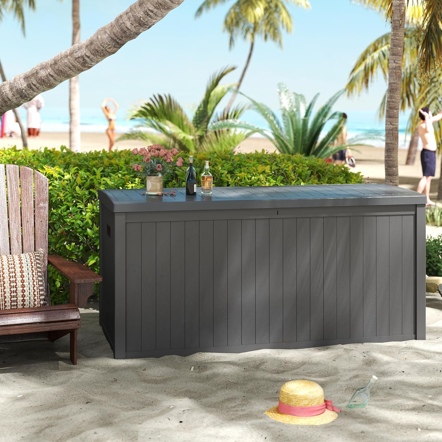 120 Gallon Resin Deck Box, Weatherproof Outdoor Storage Box for Patio, Garden, Pool, and Yard, Lockable Waterproof Bin for Tools, Cushions, and Accessories, Grey