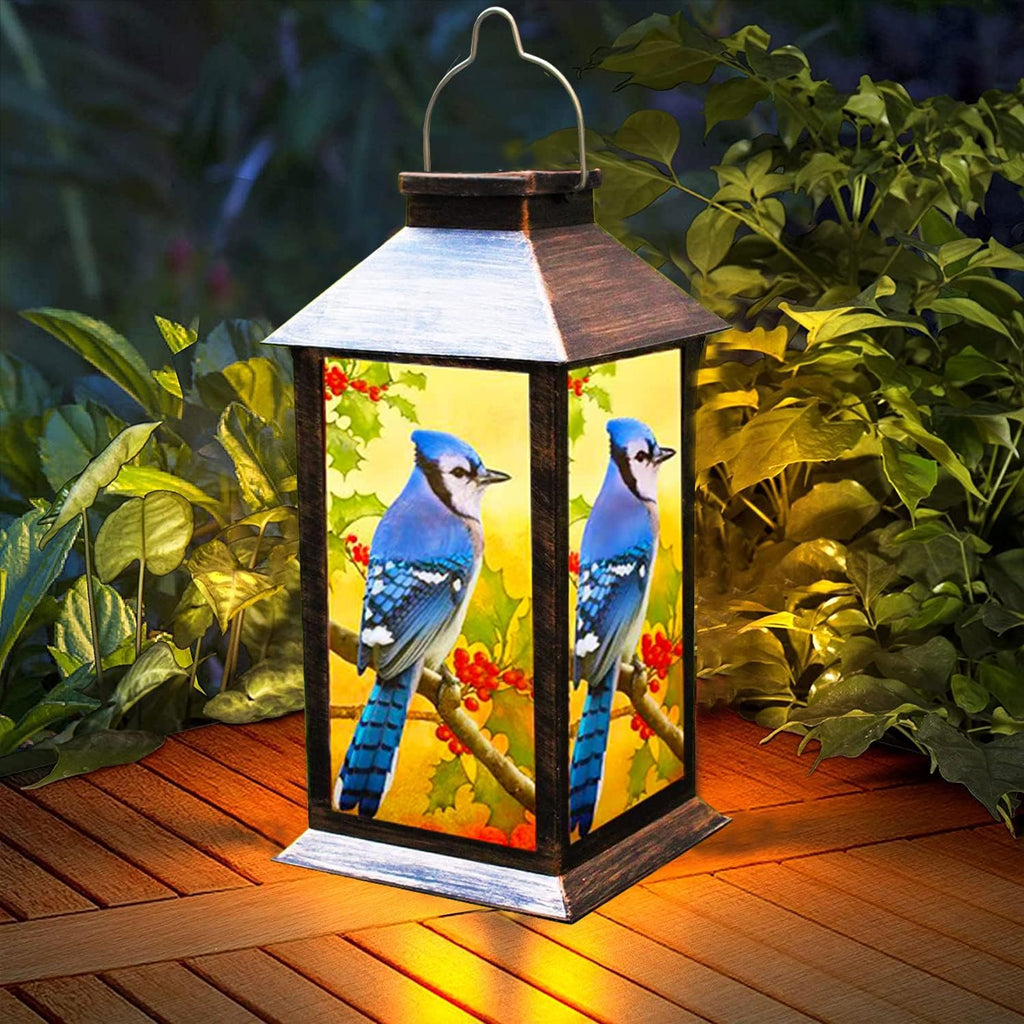 Solar Lanterns Outdoor Hanging Blue Jay Solar Lights Decorative for Garden Patio Porch and Tabletop PVC Waterproof LED Lantern (1pack)…