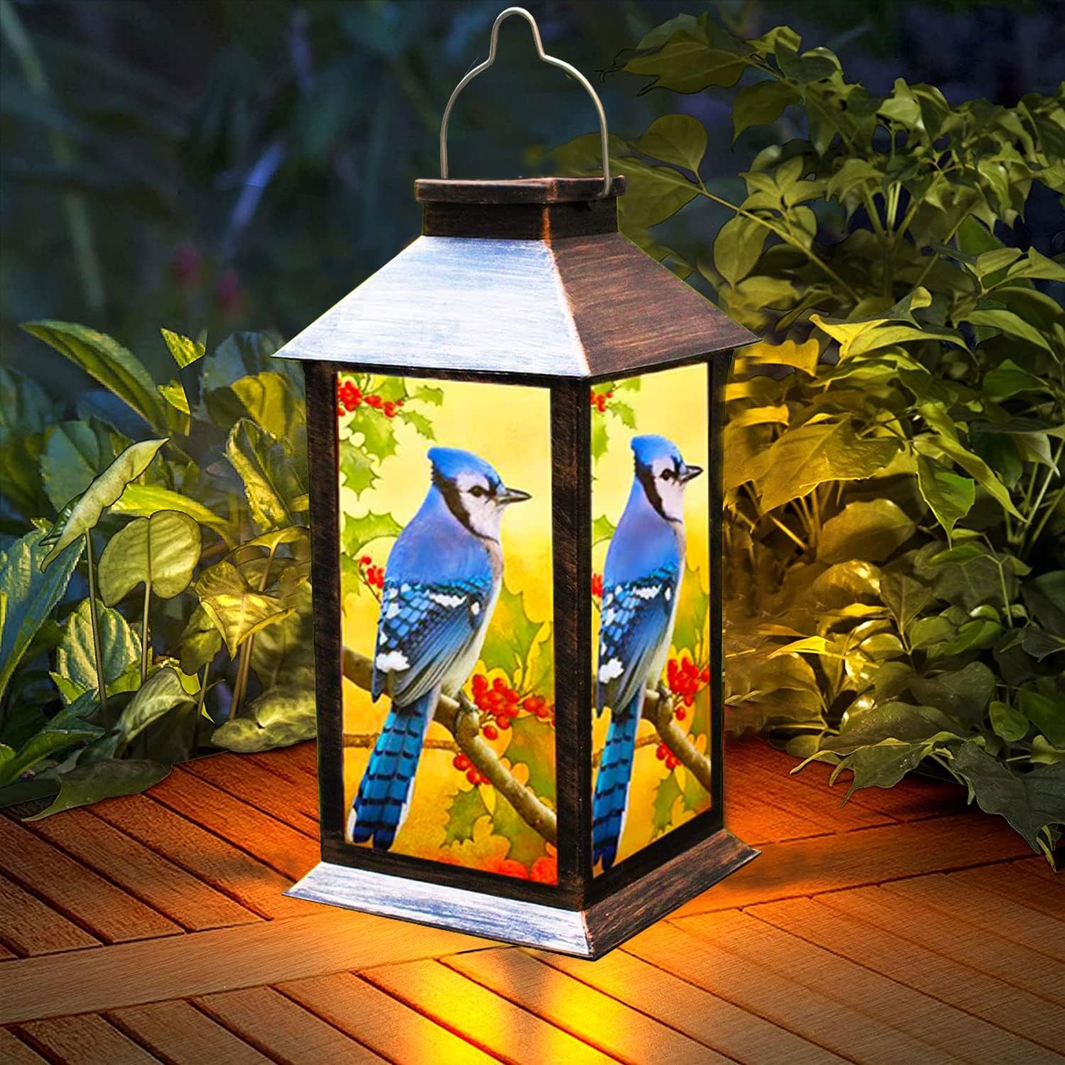 Solar Lanterns Outdoor Hanging Blue Jay Solar Lights Decorative for Garden Patio Porch and Tabletop PVC Waterproof LED Lantern (1pack)…