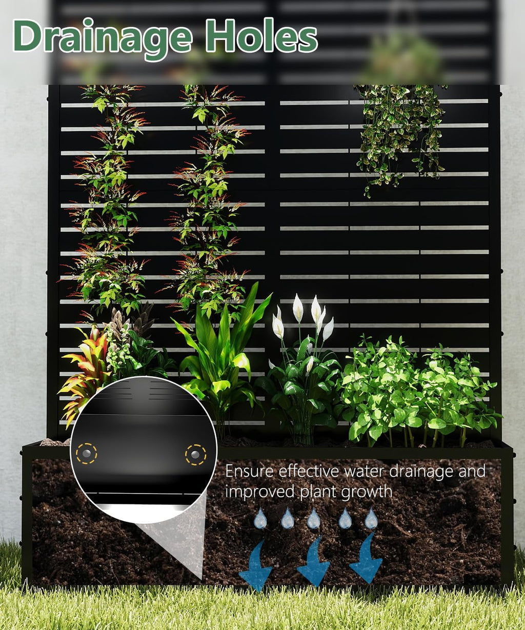 2PCS Metal Planter Box with Trellis,70.9"x47.2"x15.7" Raised Garden Bed with Drainage Holes, Privacy Planters for Outdoor, Garden Bed for Climbing Plants,Vegetables,and Vines, Black-louvered