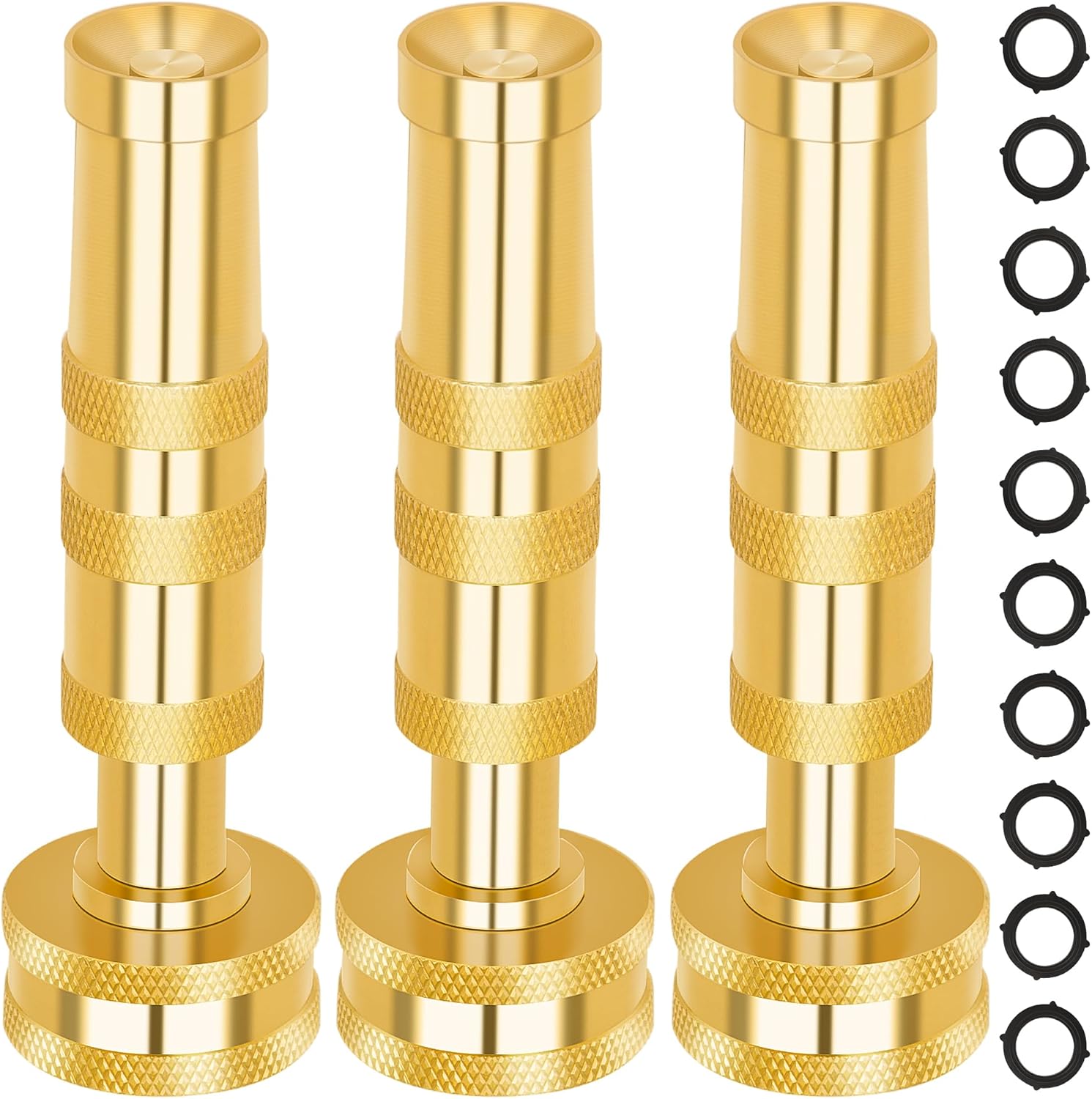 AUTOMAN Brass Hose Nozzle – High Pressure Jet Nozzles 3 Pack, Heavy Duty Sprayer for Garden Hoses, Adjustable Spray Gun,Solid Twist Water Hose Nozzle for Patio, Lawn, Car Wash, Extra 10 Rubber Washers