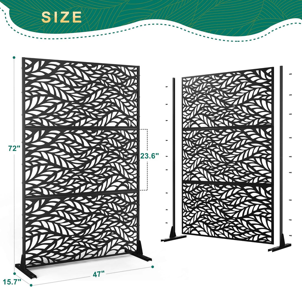 72" H47" W Metal Outdoor Privacy Screen - Freestanding, Decorative Fence (3 Panels)