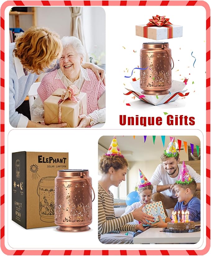 Nacome Elephant Solar Lantern for Garden Decor: Waterproof Hanging Metal Decoration with LED Lights for Yard Lawn Porch Patio Landscape Pathway – Birthday Gifts for Mom Grandma Women